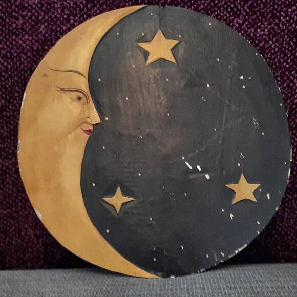 Vintage Whimsigoth Wooden Sun & Moon Plaque Wall Decor - Picture 4 of 12